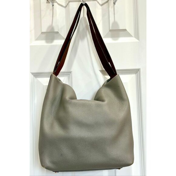 DOONEY & BOURKE - Derby Grey Pebbled Leather Hobo/Brown Vacchetta Leather Trim - Picture 2 of 15